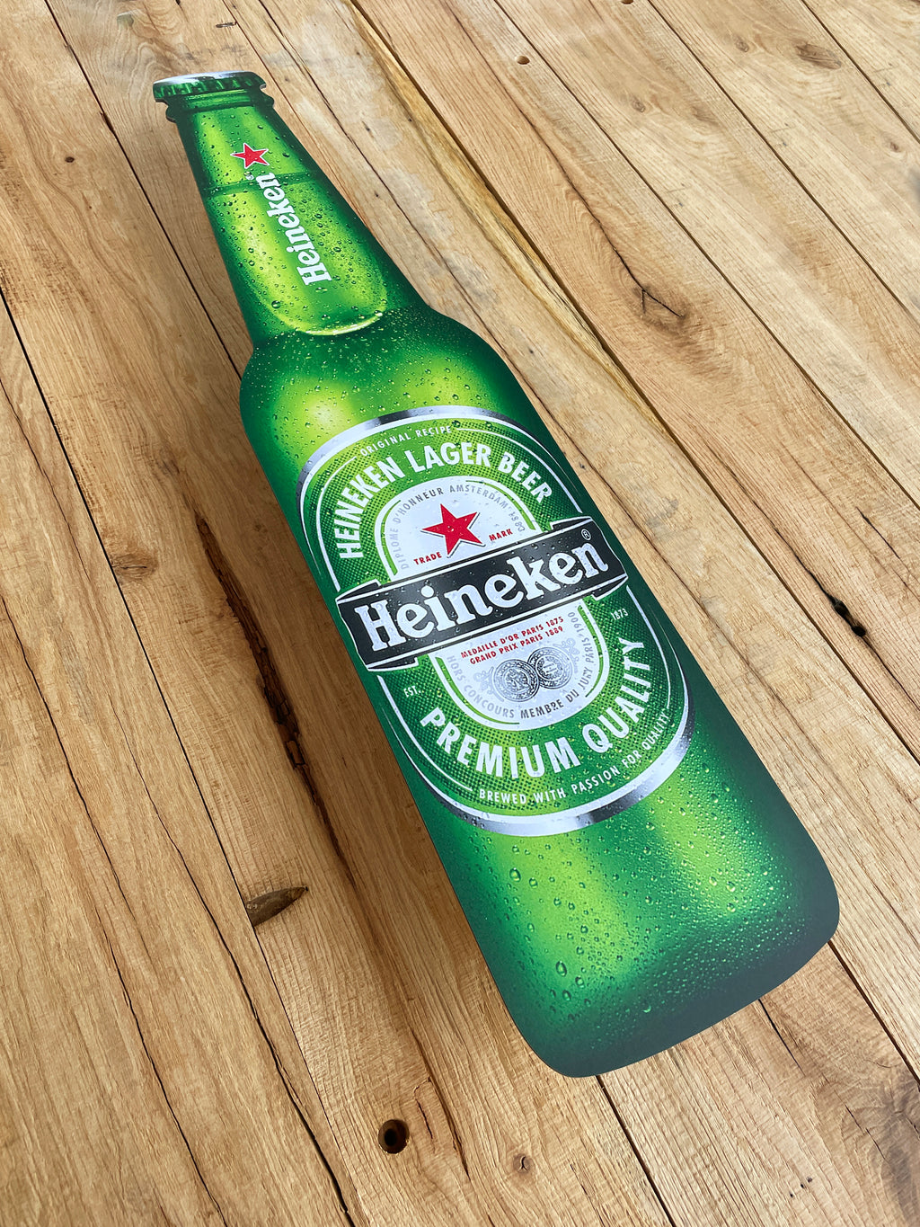 Reclamebord fles Heineken in vorm bierfles groot, 20x70cm