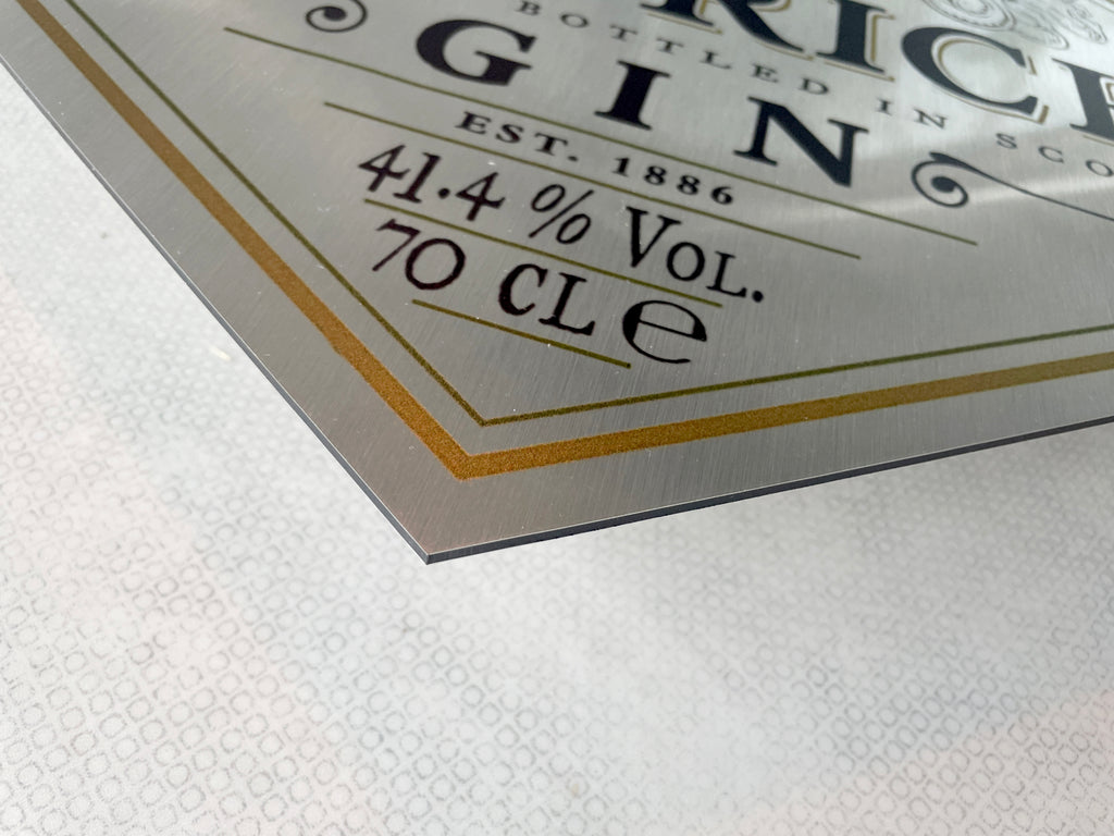 Reclamebord Hendrick’s Gin, etiket, groot 40x57cm aluminium