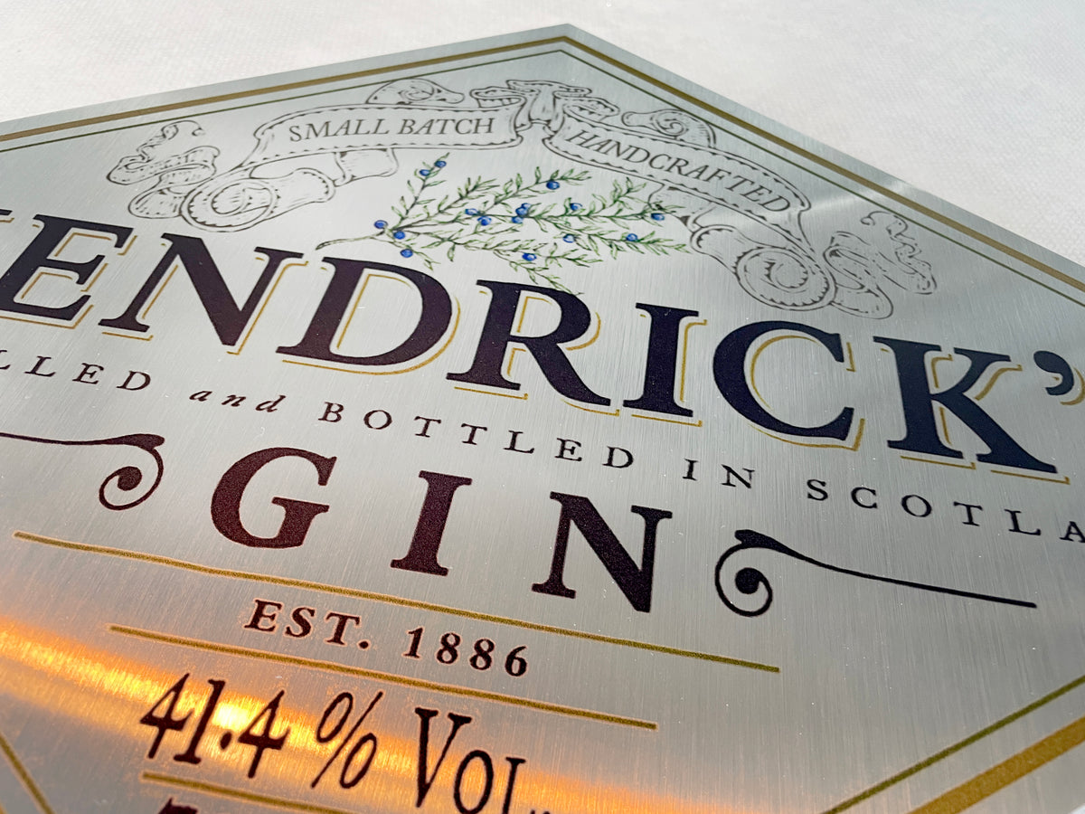 Reclamebord Hendrick’s Gin, etiket, groot 40x57cm aluminium