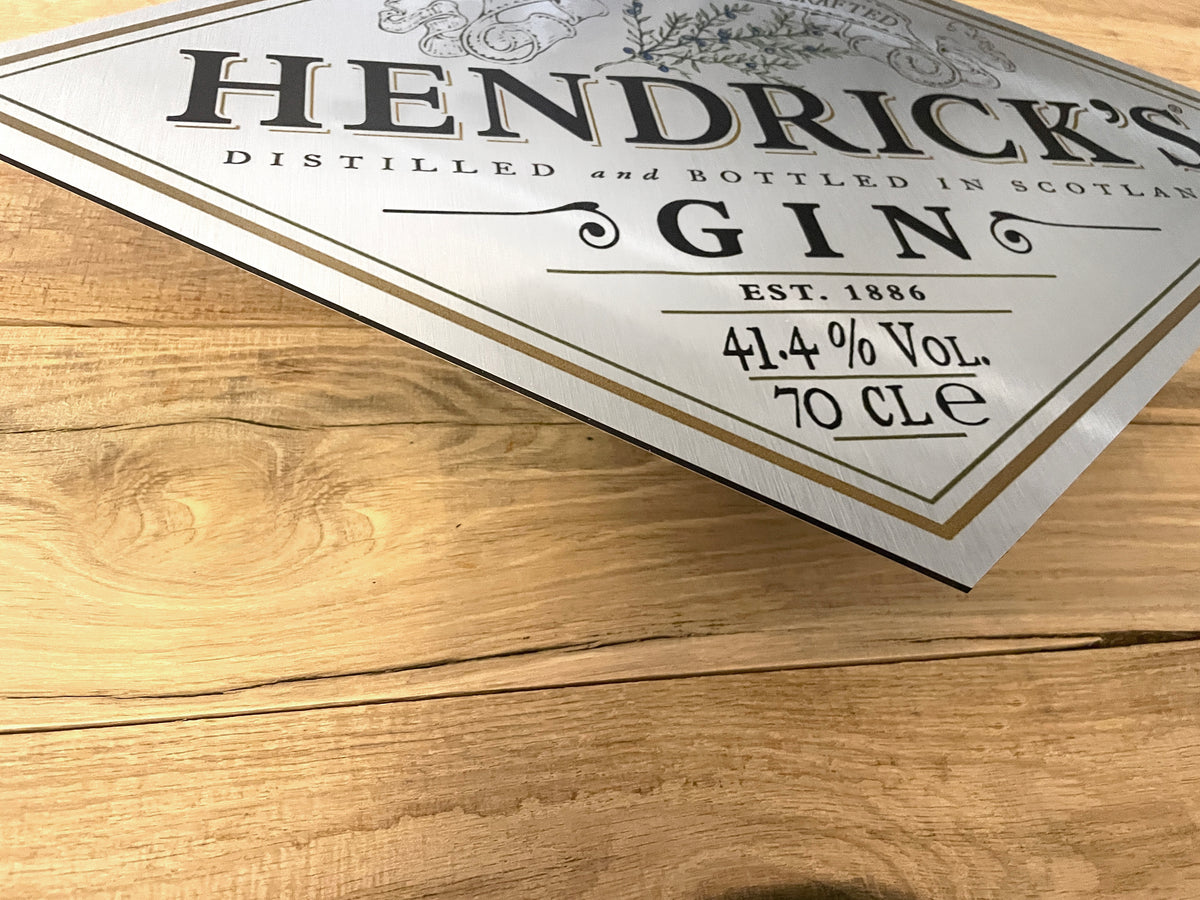 Reclamebord Hendrick’s Gin, etiket, groot 40x57cm aluminium