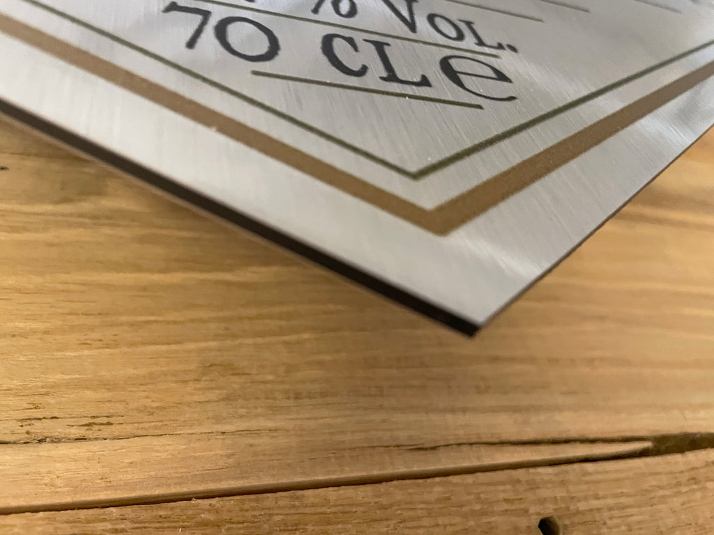 Reclamebord Hendrick’s Gin, etiket, groot 40x57cm aluminium