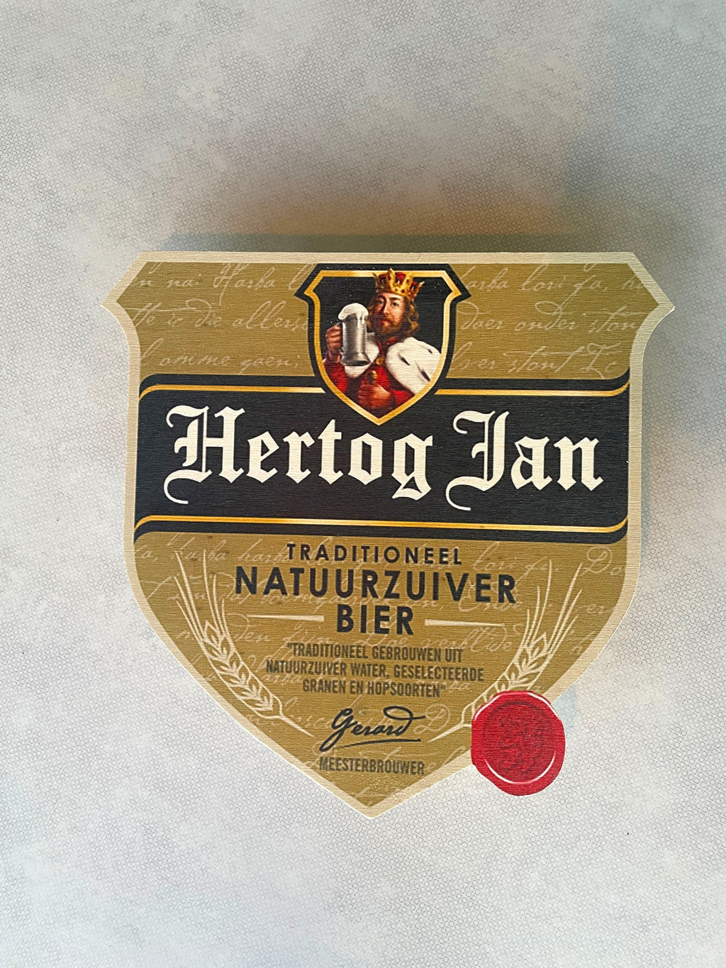 Reclamebord hout Hertog Jan bier logoschild etiket,40x40 cm
