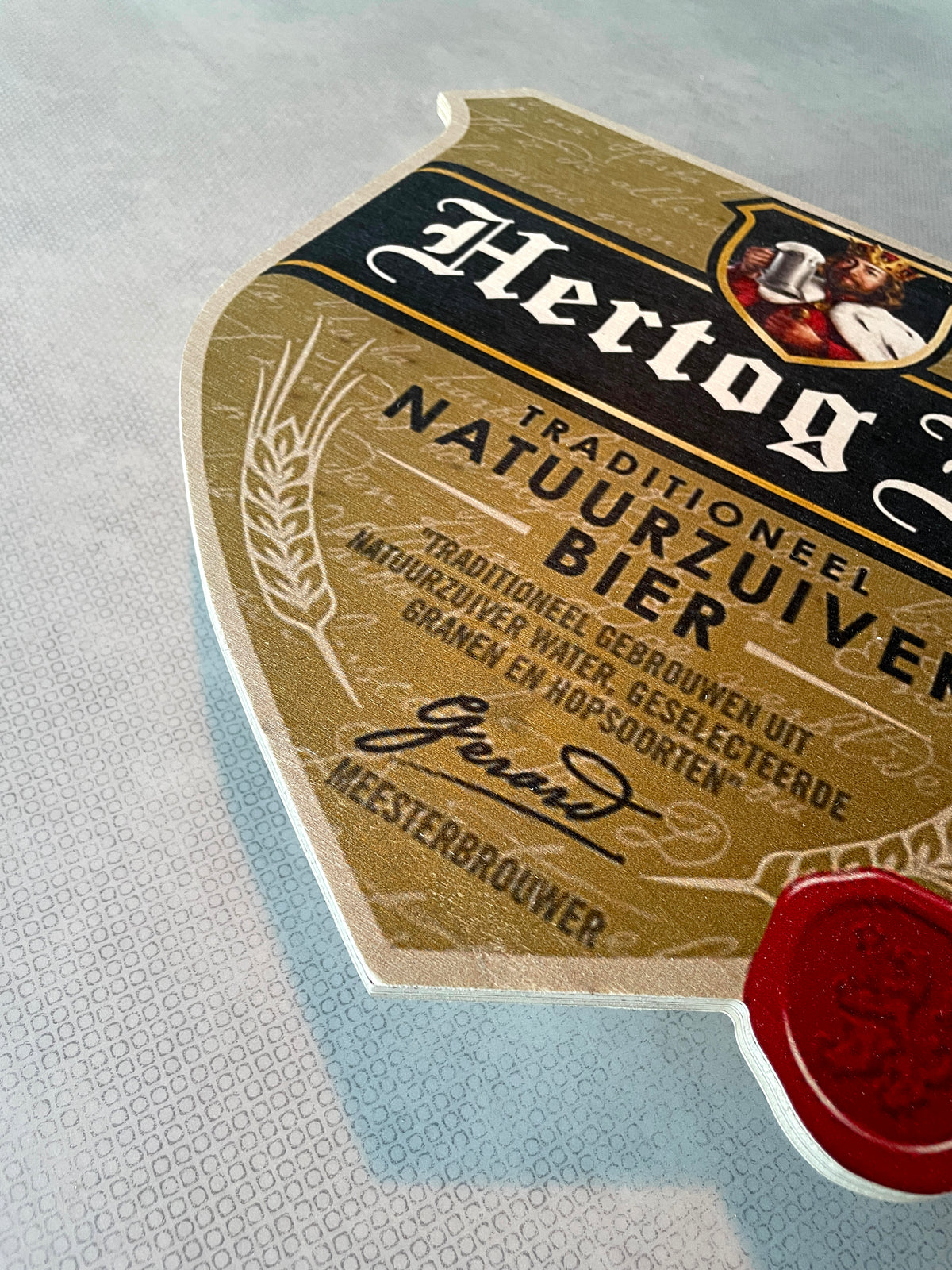 Reclamebord hout Hertog Jan bier logoschild etiket,40x40 cm