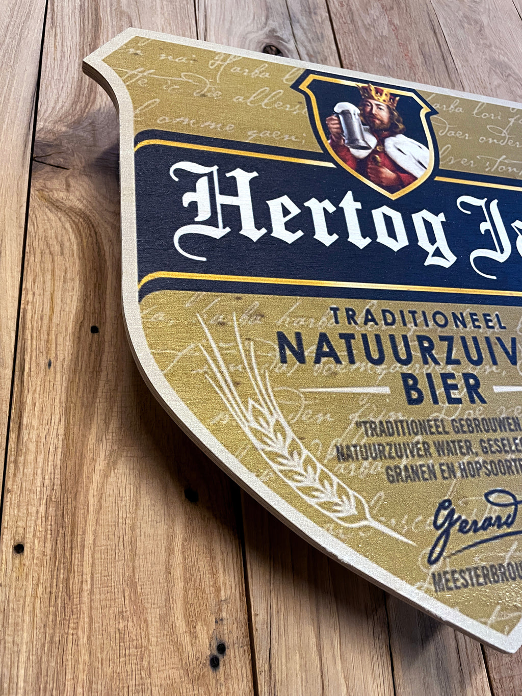 Reclamebord hout Hertog Jan bier logoschild etiket,40x40 cm