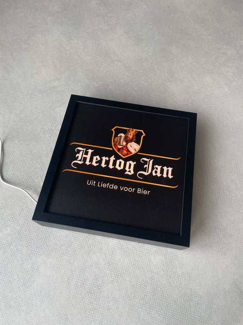Lichtbak Hertog Jan bier logo reclamebord, 25x25cm, verlicht