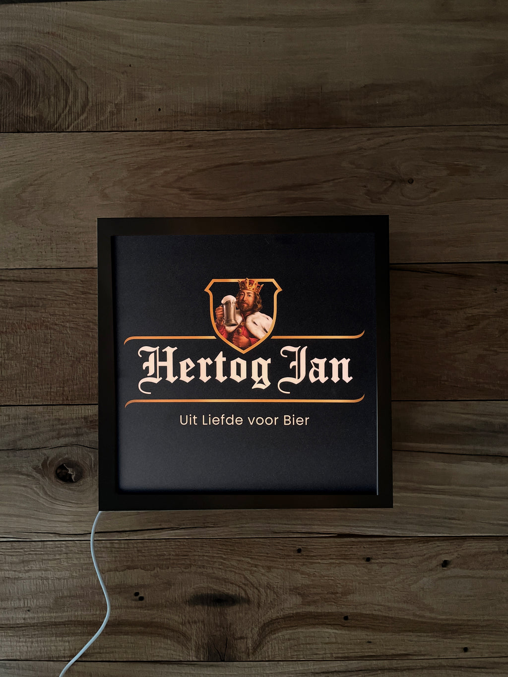 Lichtbak Hertog Jan bier logo reclamebord, 25x25cm, verlicht