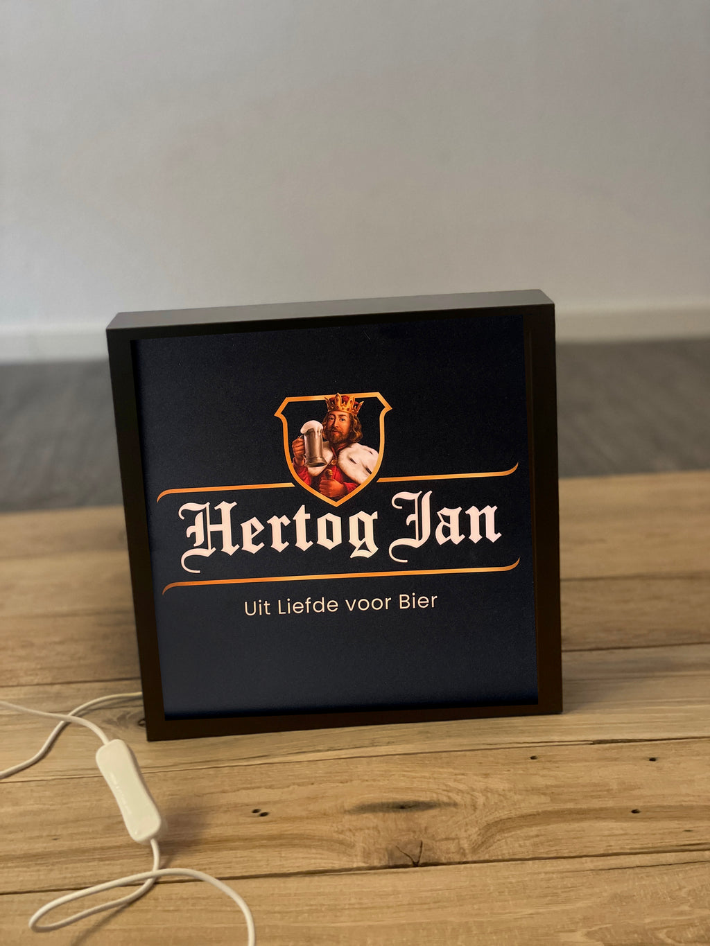 Lichtbak Hertog Jan bier logo reclamebord, 25x25cm, verlicht
