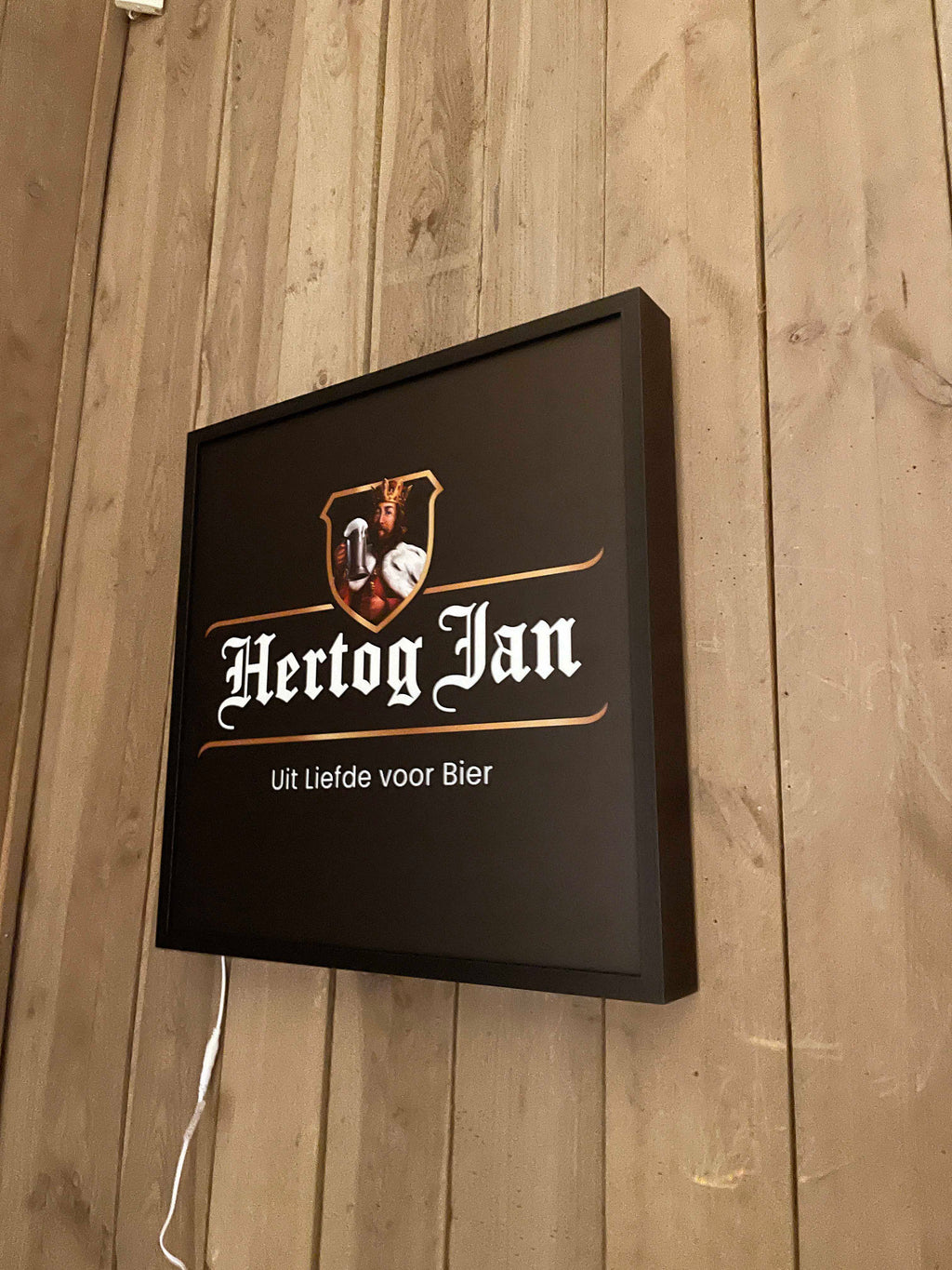 Lichtbak Hertog Jan bier logo reclamebord, 50x50cm verlicht