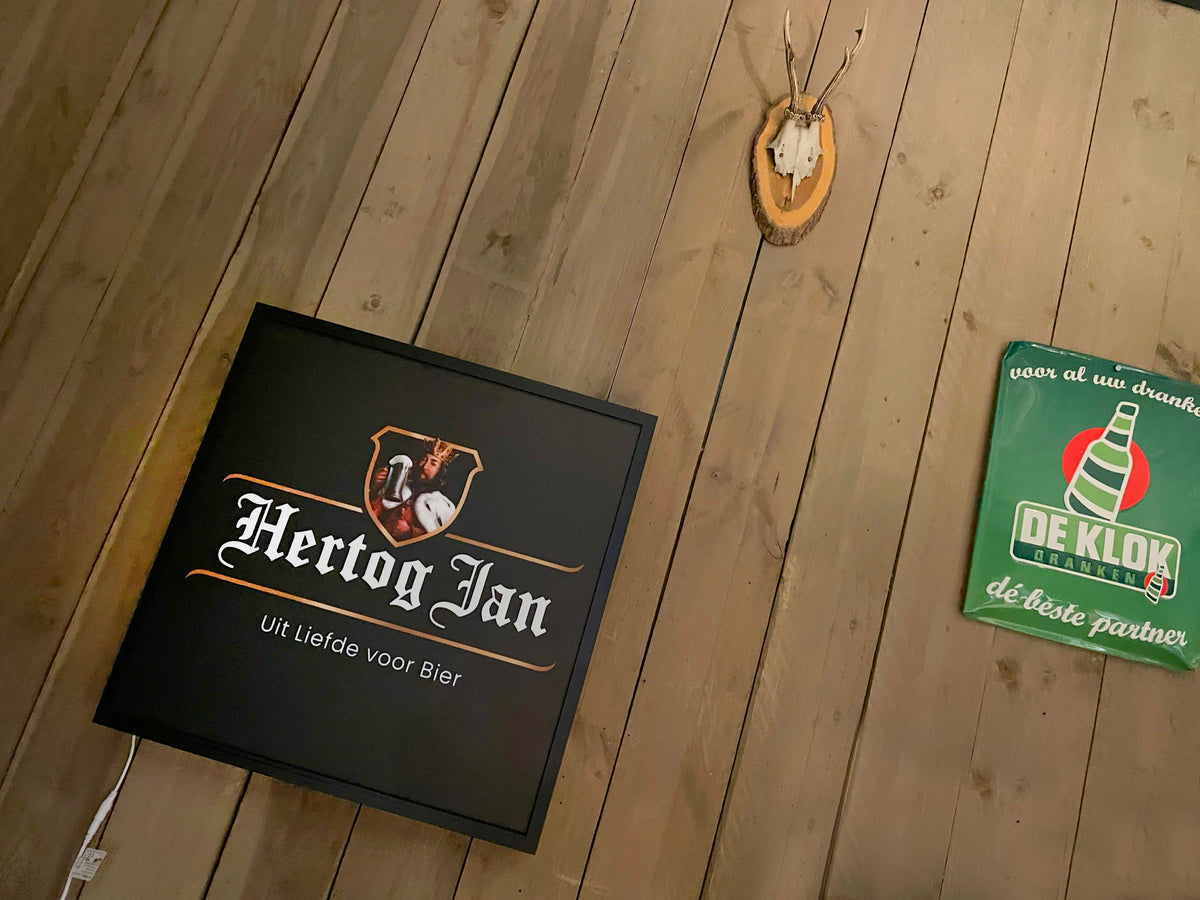 Lichtbak Hertog Jan bier logo reclamebord, 50x50cm verlicht