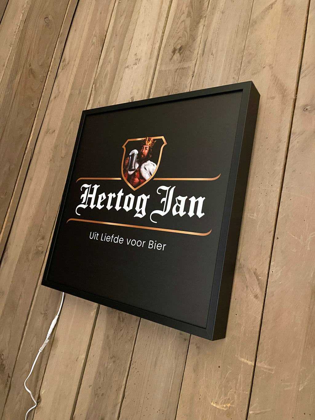 Lichtbak Hertog Jan bier logo reclamebord, 50x50cm verlicht