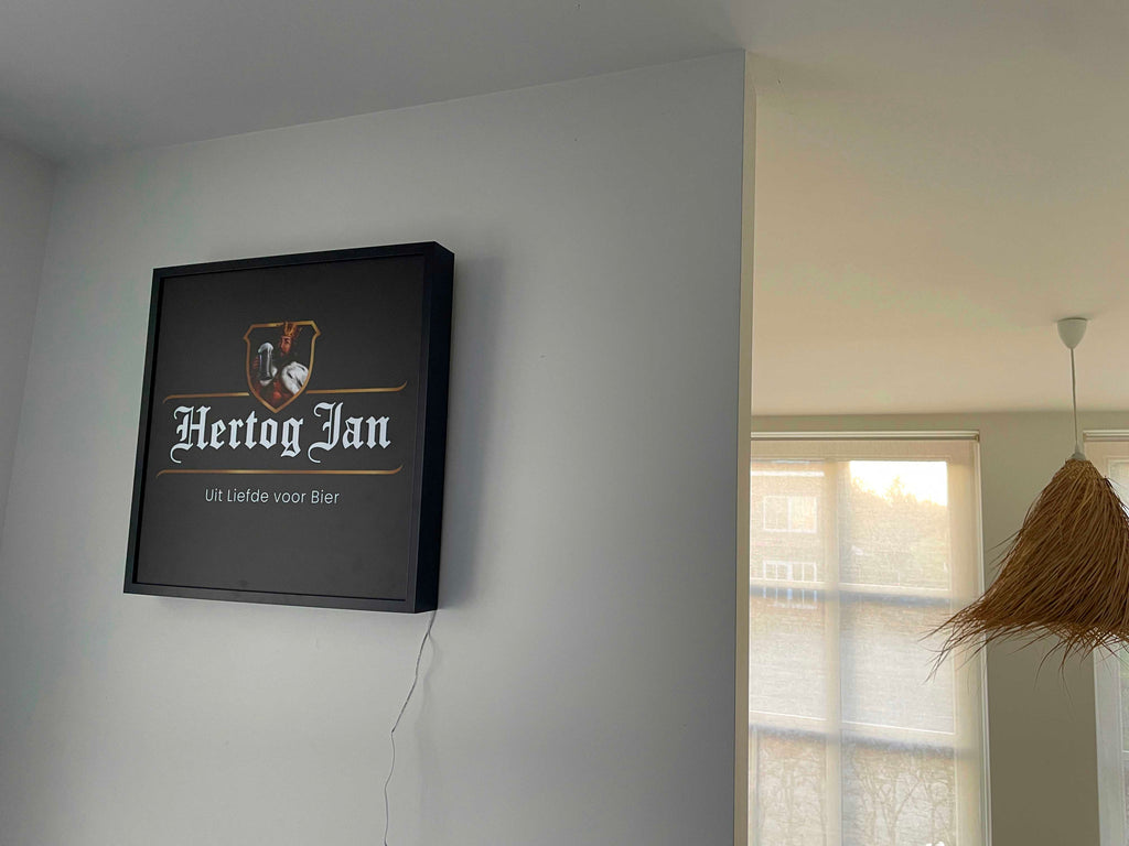 Lichtbak Hertog Jan bier logo reclamebord, 50x50cm verlicht