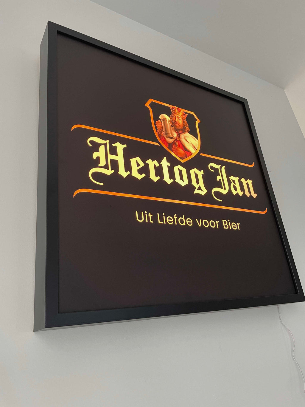 Lichtbak Hertog Jan bier logo reclamebord, 50x50cm verlicht