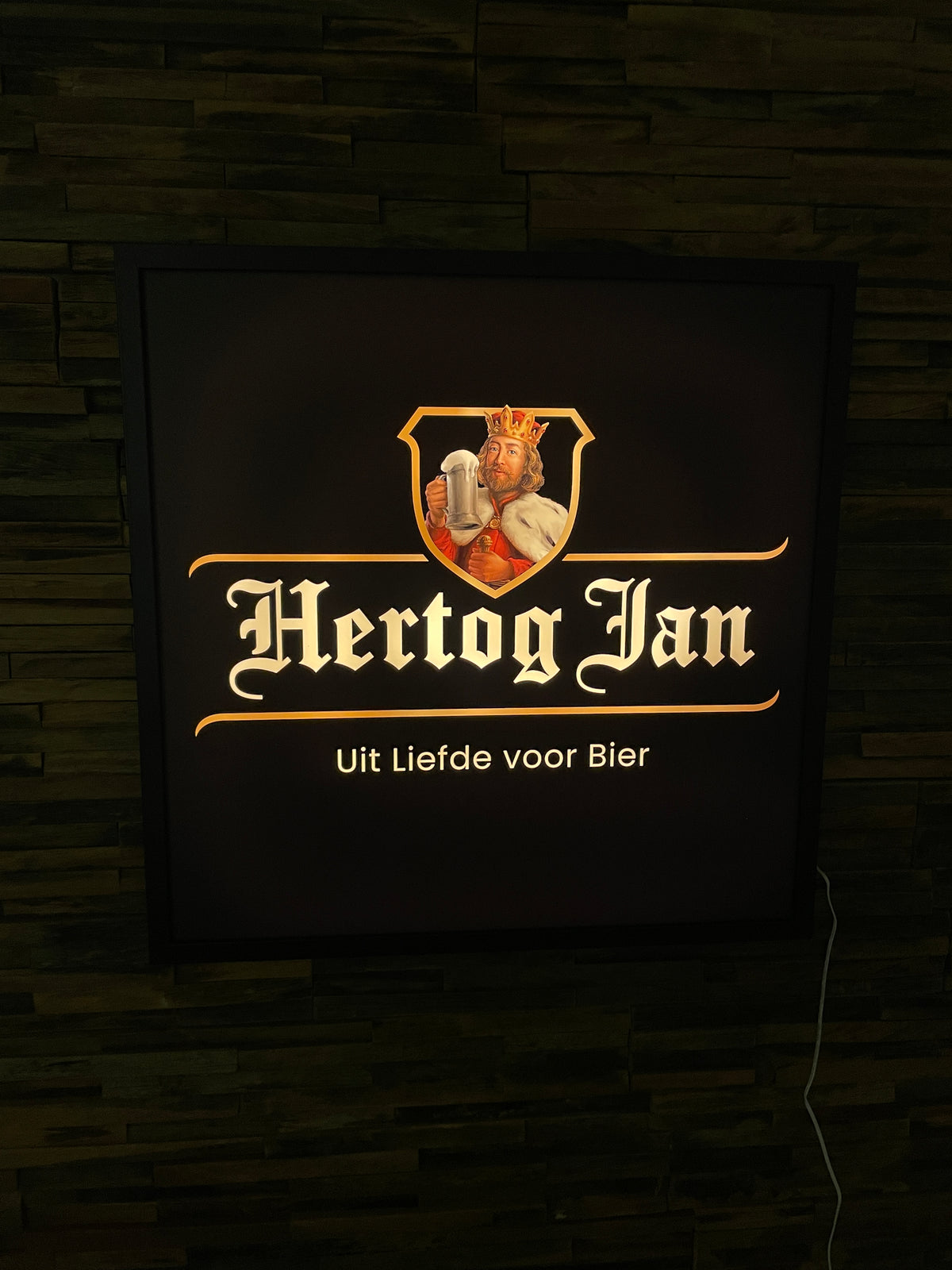 Lichtbak Hertog Jan bier logo reclamebord, 50x50cm verlicht