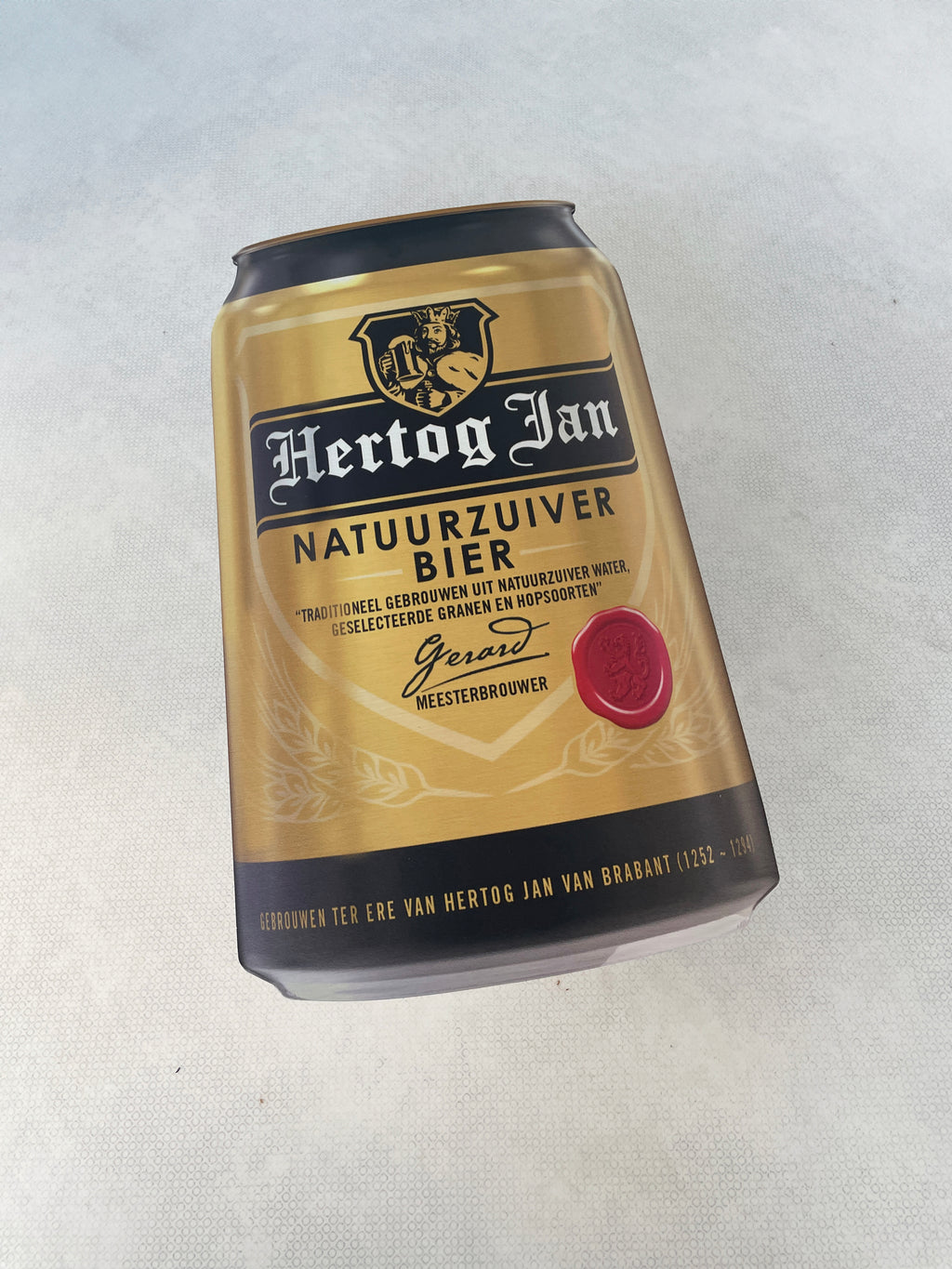 Reclamebord Hertog Jan bier in vorm groot bierblik, 25x46cm