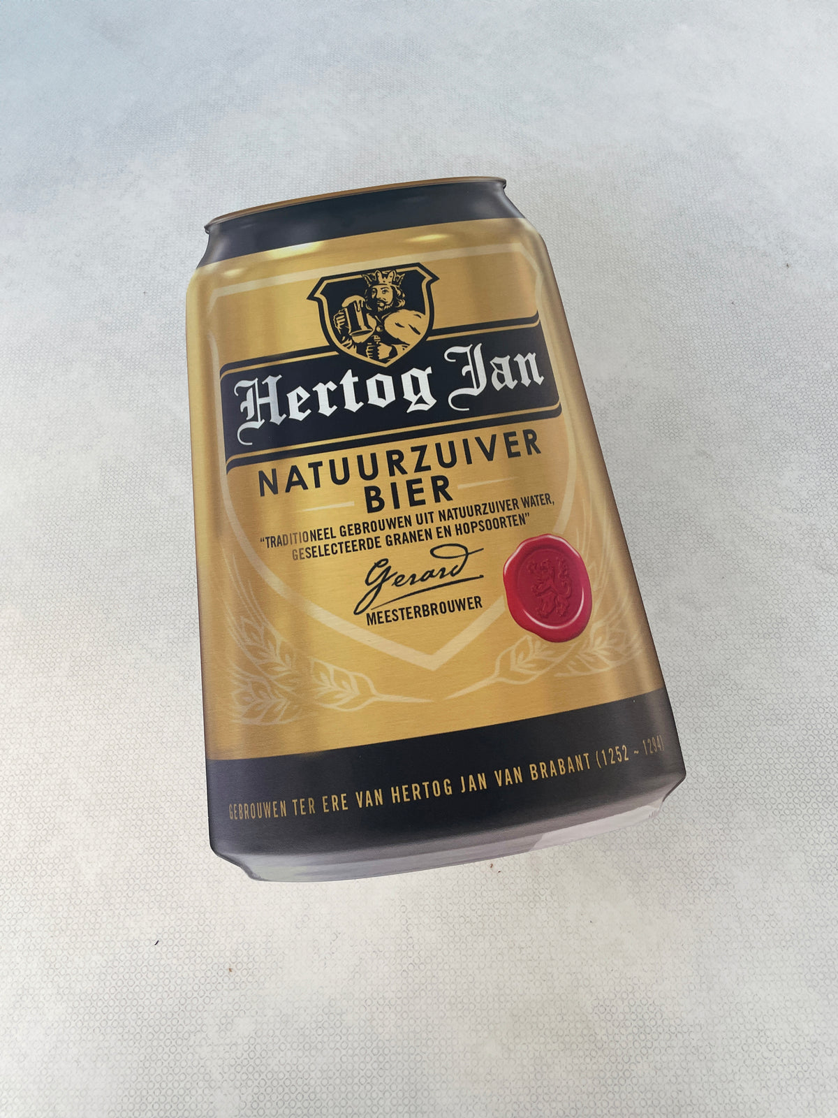 Reclamebord Hertog Jan bier in vorm groot bierblik, 25x46cm