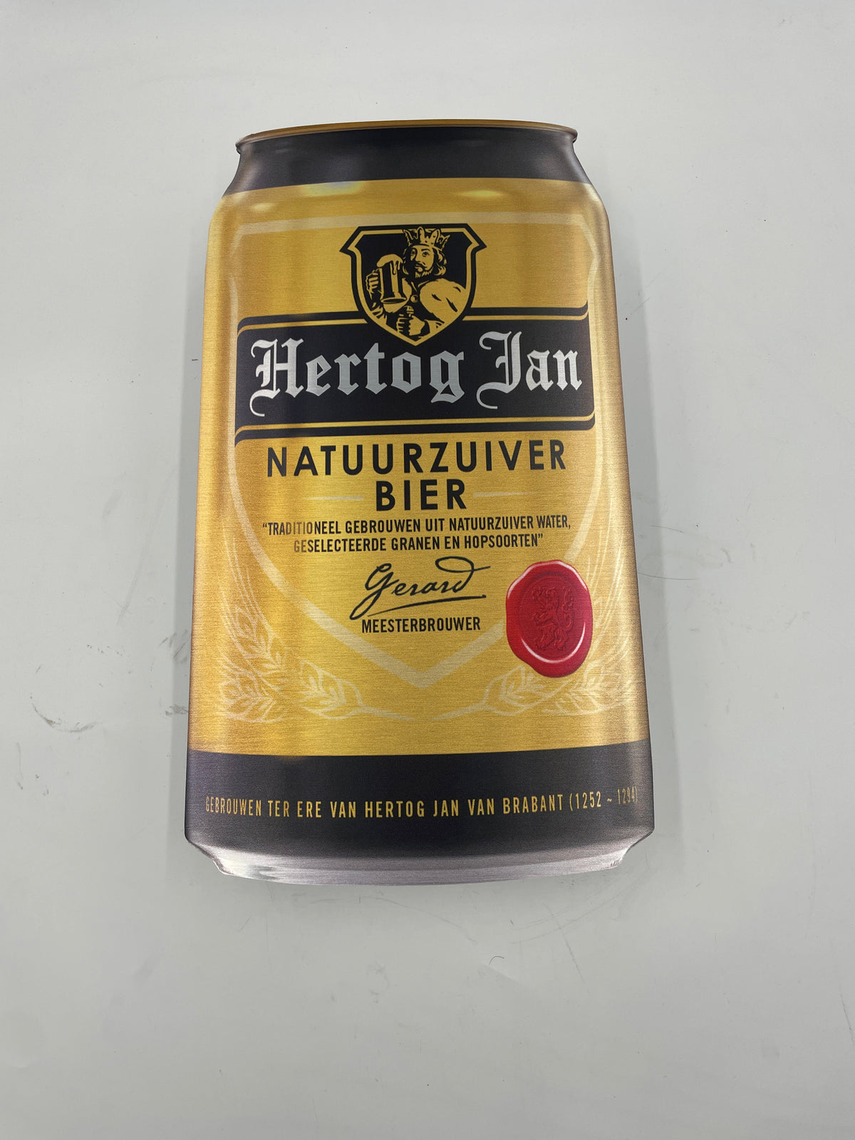 Reclamebord Hertog Jan bier in vorm groot bierblik, 25x46cm