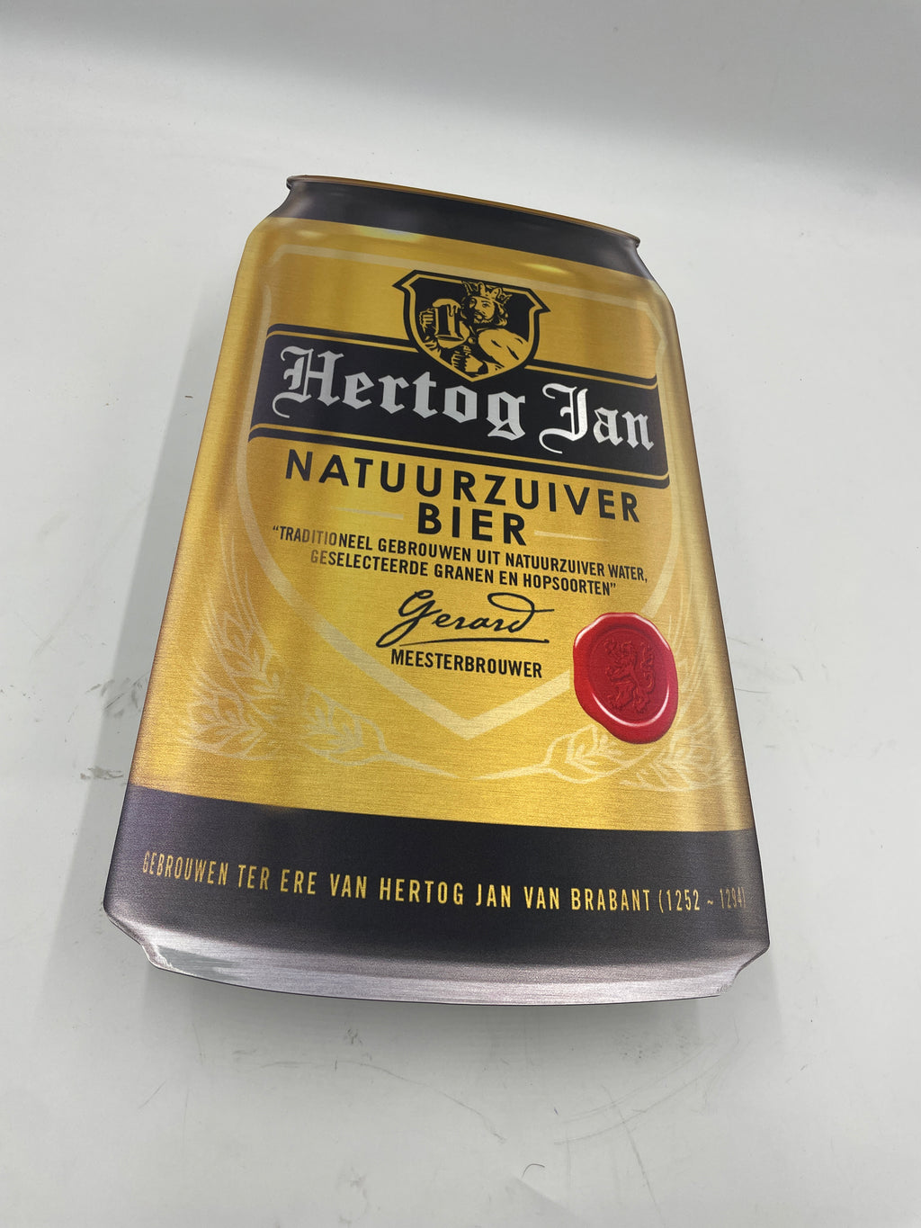 Reclamebord Hertog Jan bier in vorm groot bierblik, 25x46cm