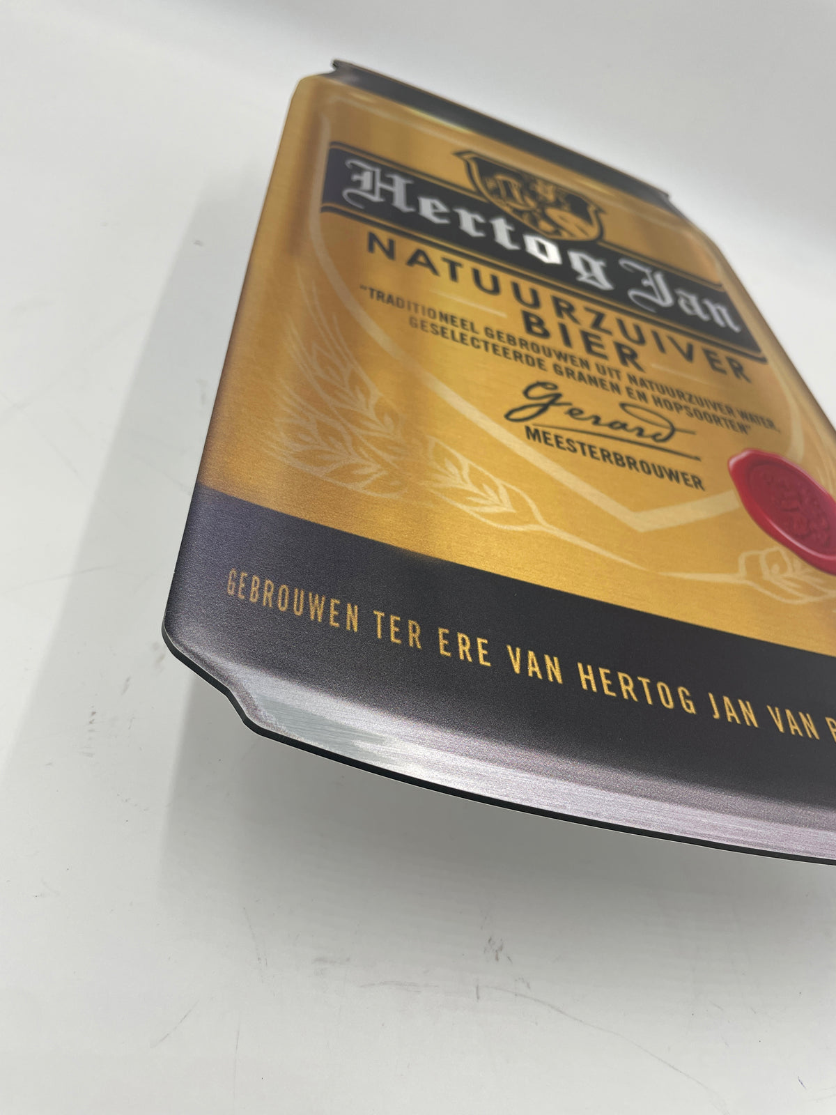 Reclamebord Hertog Jan bier in vorm groot bierblik, 25x46cm