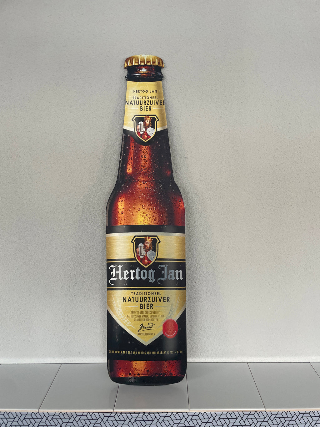 Reclamebord Hertog Jan fles groot, aluminium, 20x70 cm,