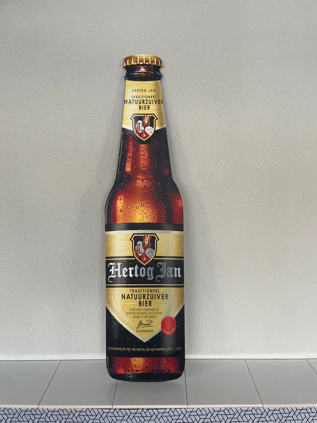 Reclamebord Hertog Jan fles groot, aluminium, 20x70 cm,