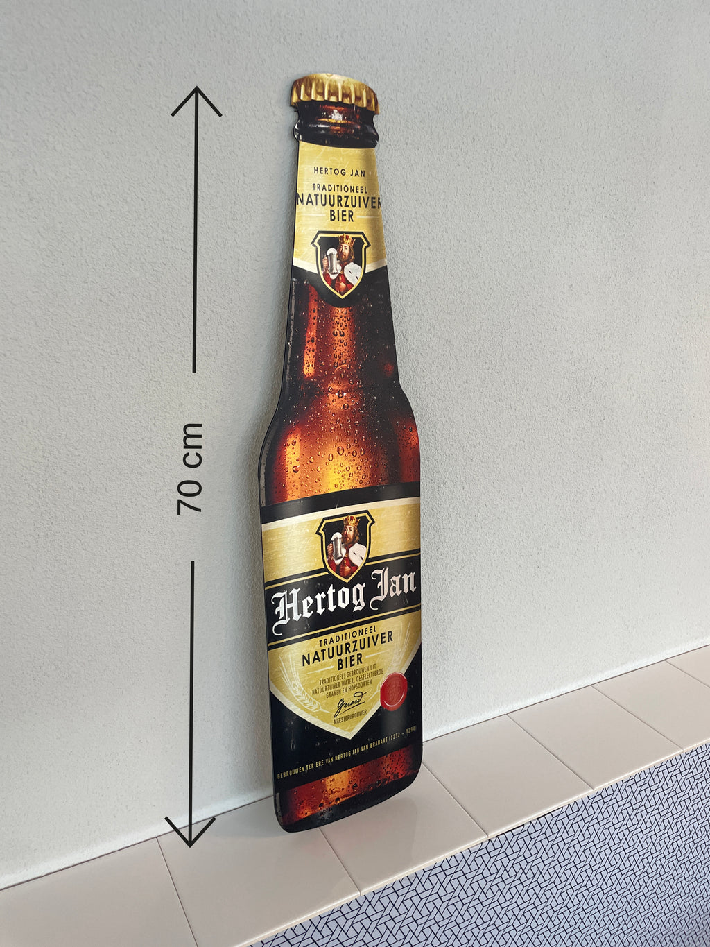 Reclamebord Hertog Jan fles groot, aluminium, 20x70 cm,