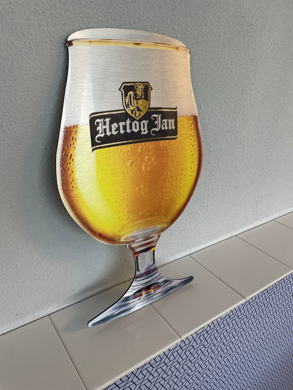 Reclamebord Hertog Jan glas groot, aluminium, 25x46 cm