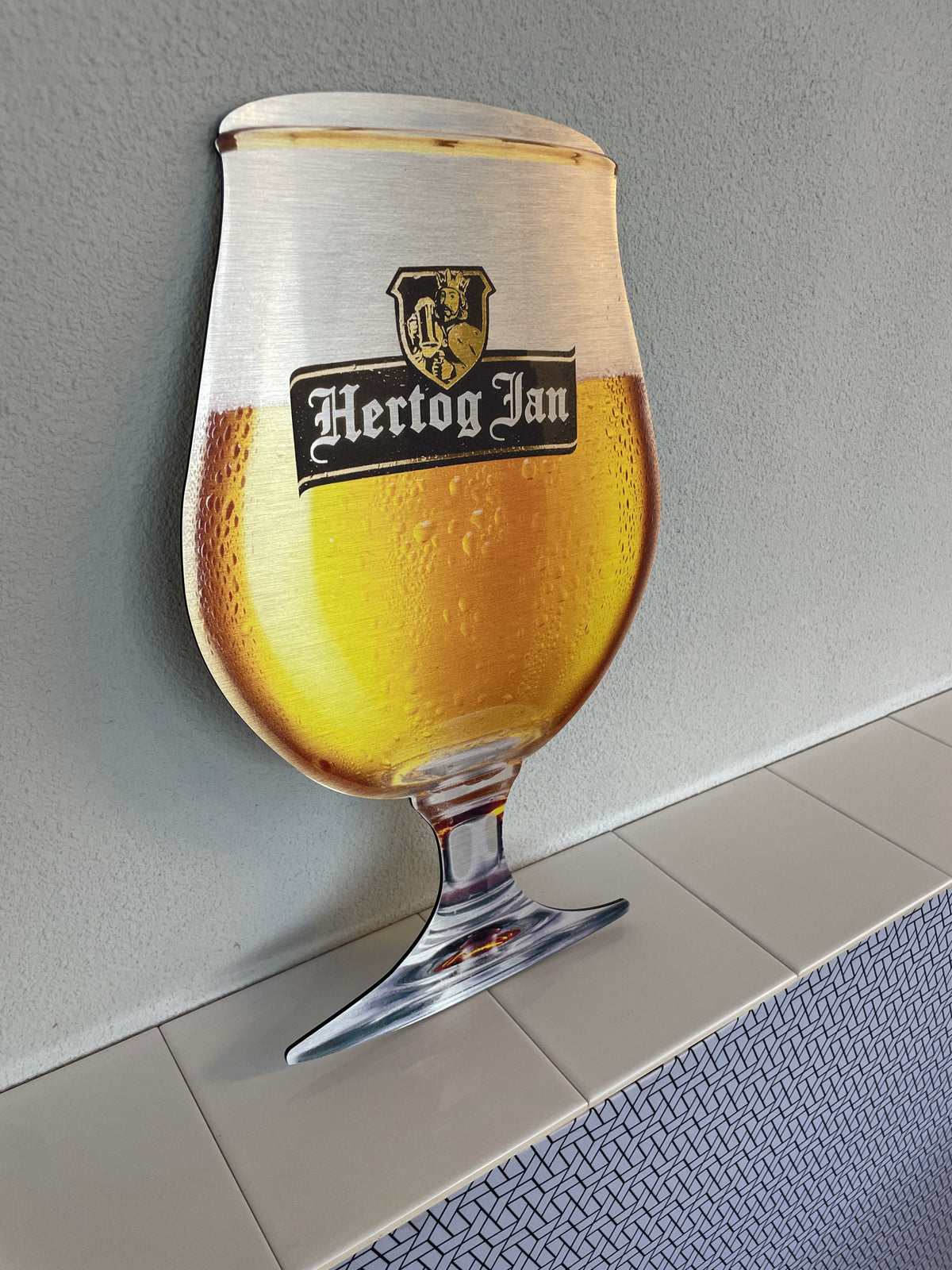 Reclamebord Hertog Jan glas groot, aluminium, 25x46 cm
