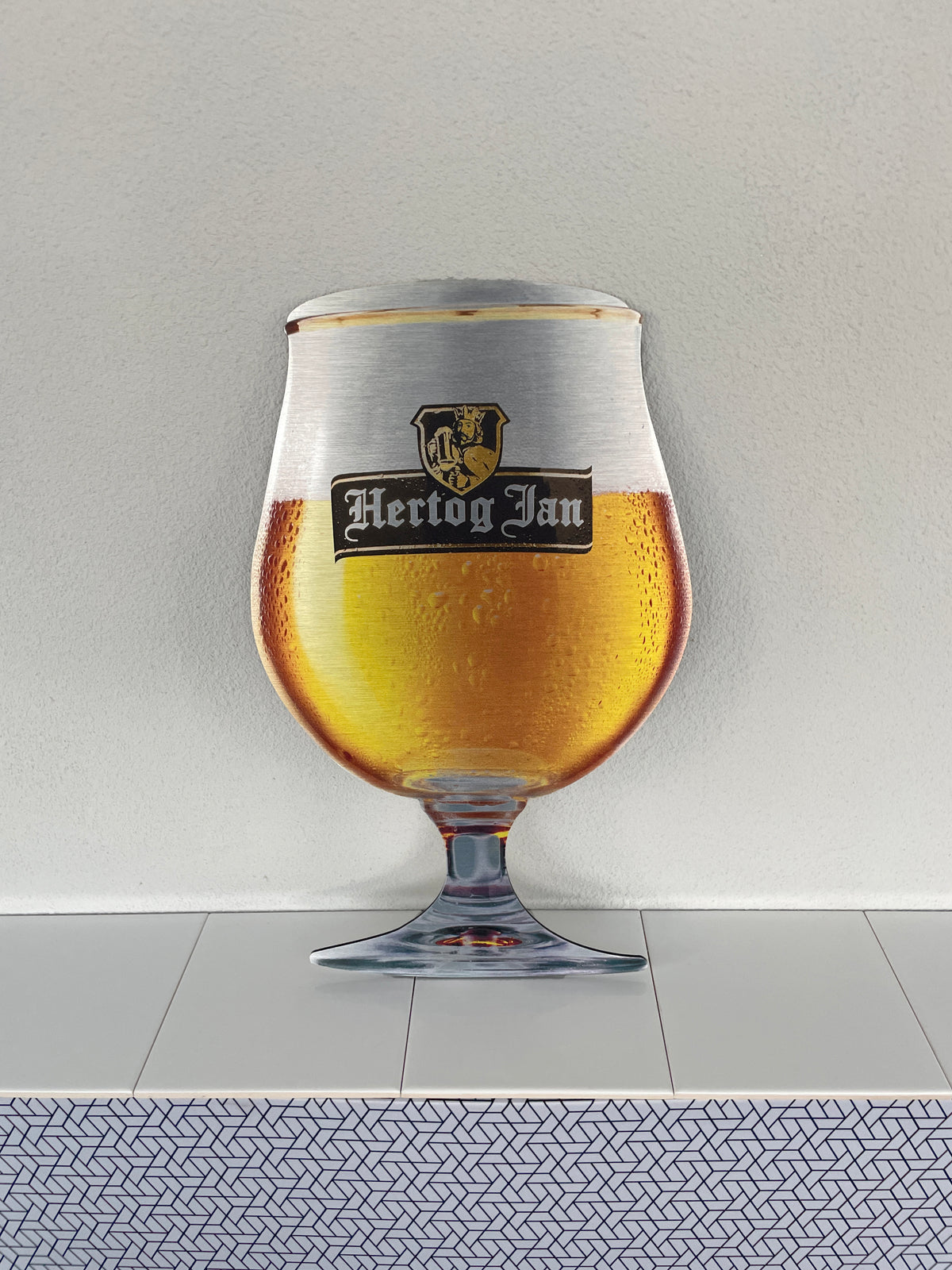 Reclamebord Hertog Jan glas groot, aluminium, 25x46 cm