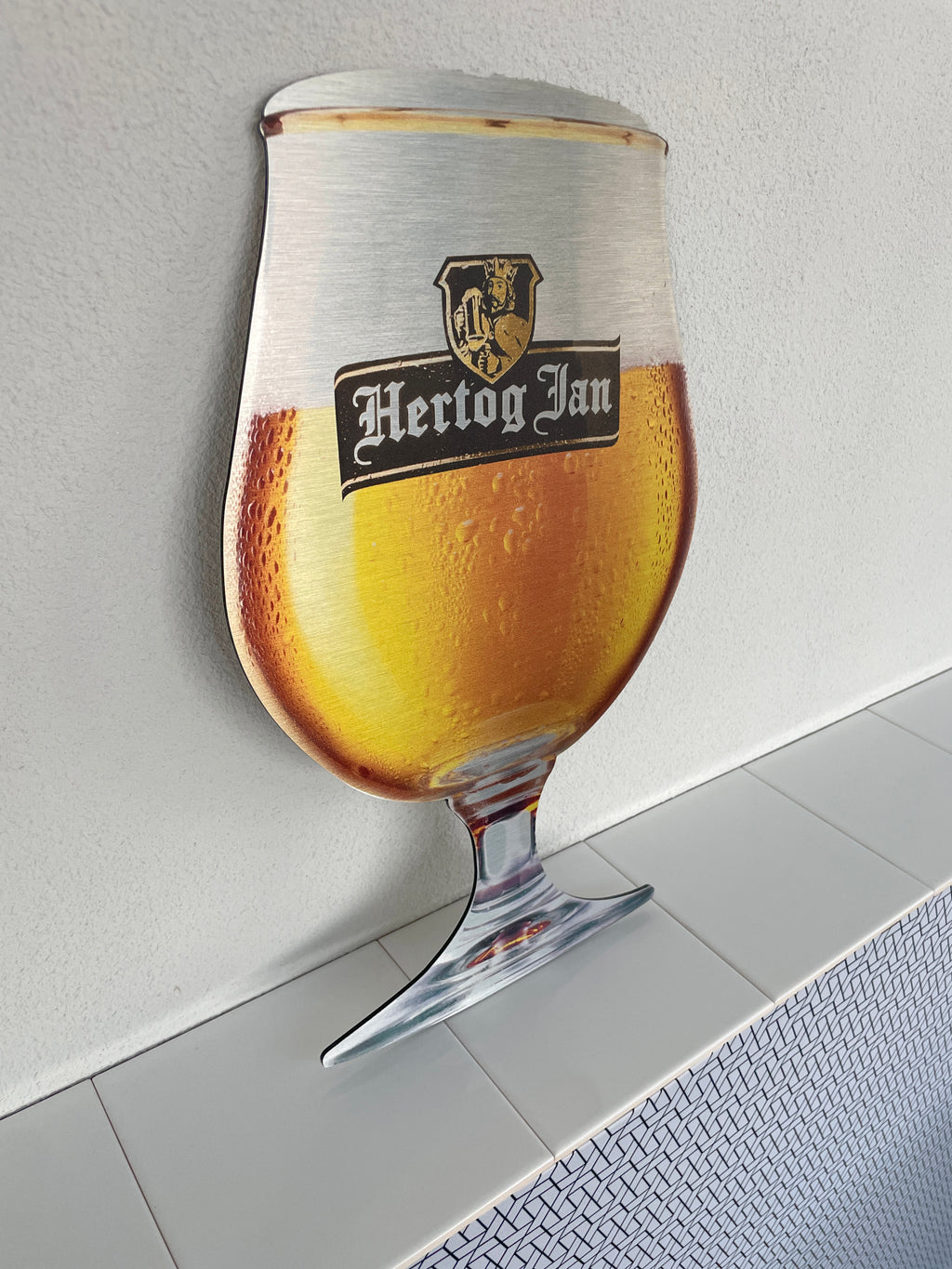 Reclamebord Hertog Jan glas groot, aluminium, 25x46 cm