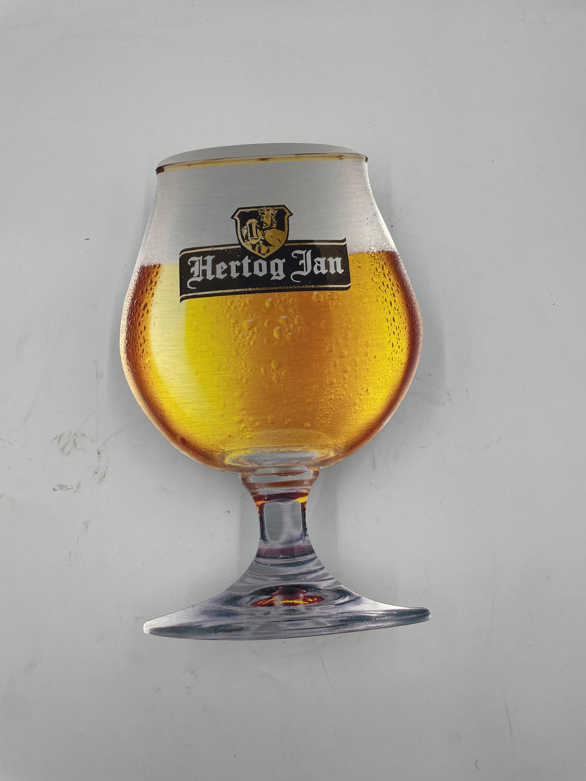 Reclamebord Hertog Jan glas groot, aluminium, 25x46 cm