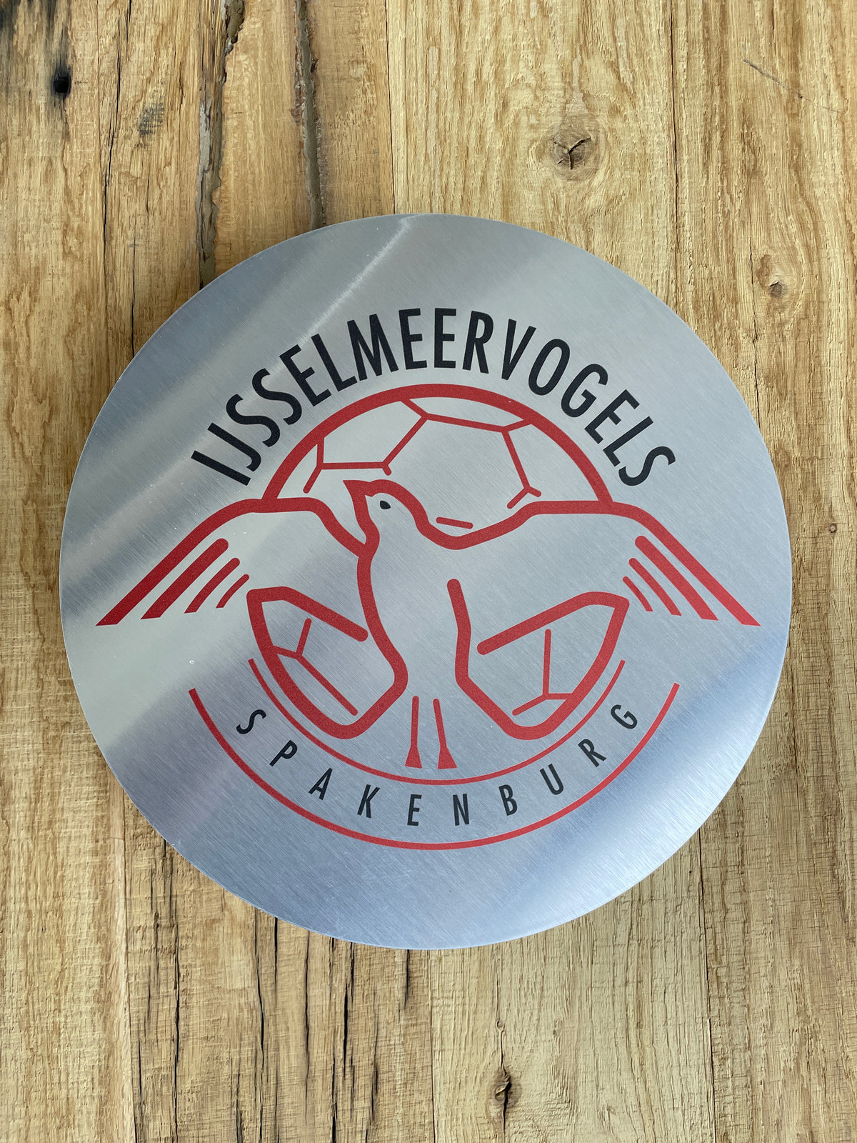 Reclamebord IJsselmeervogels embleem rond alu of wit