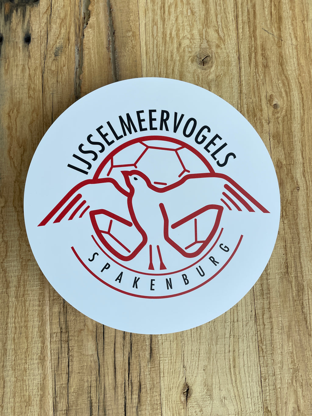 Reclamebord IJsselmeervogels embleem rond alu of wit