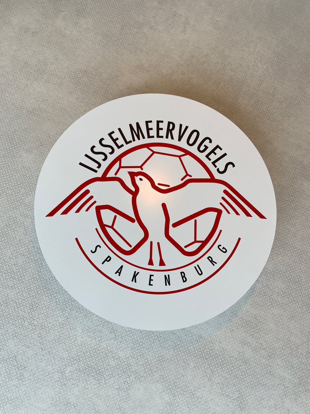 Reclamebord IJsselmeervogels embleem rond alu of wit