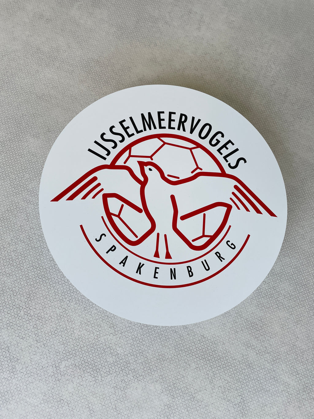 Reclamebord IJsselmeervogels embleem rond alu of wit