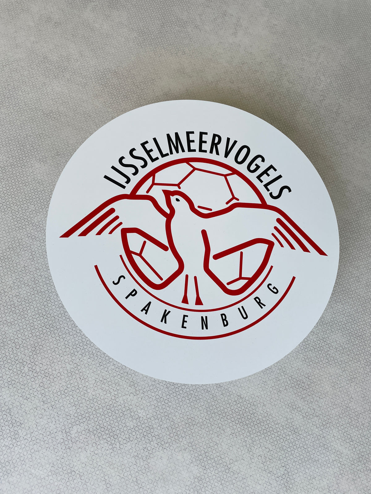 Reclamebord IJsselmeervogels embleem rond alu of wit