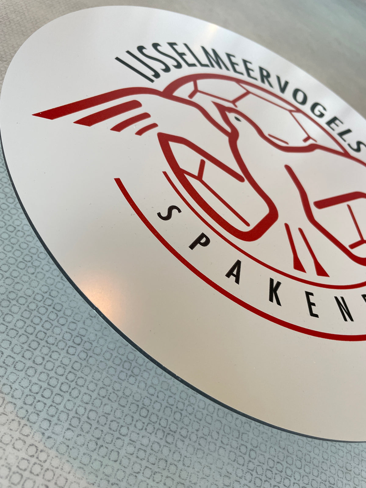 Reclamebord IJsselmeervogels embleem rond alu of wit