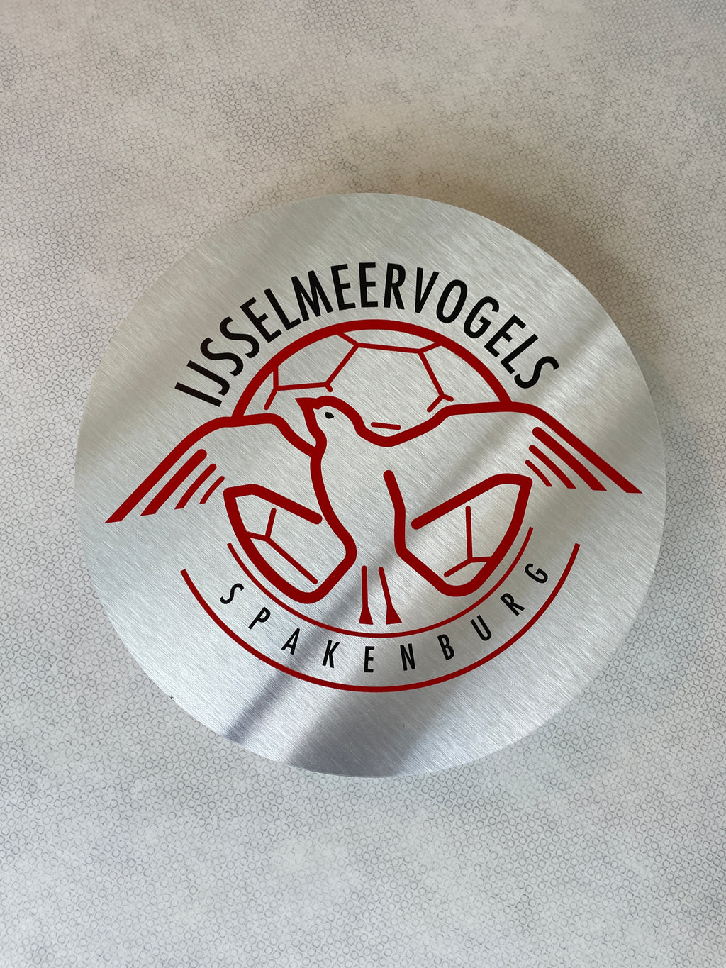 Reclamebord IJsselmeervogels embleem rond alu of wit