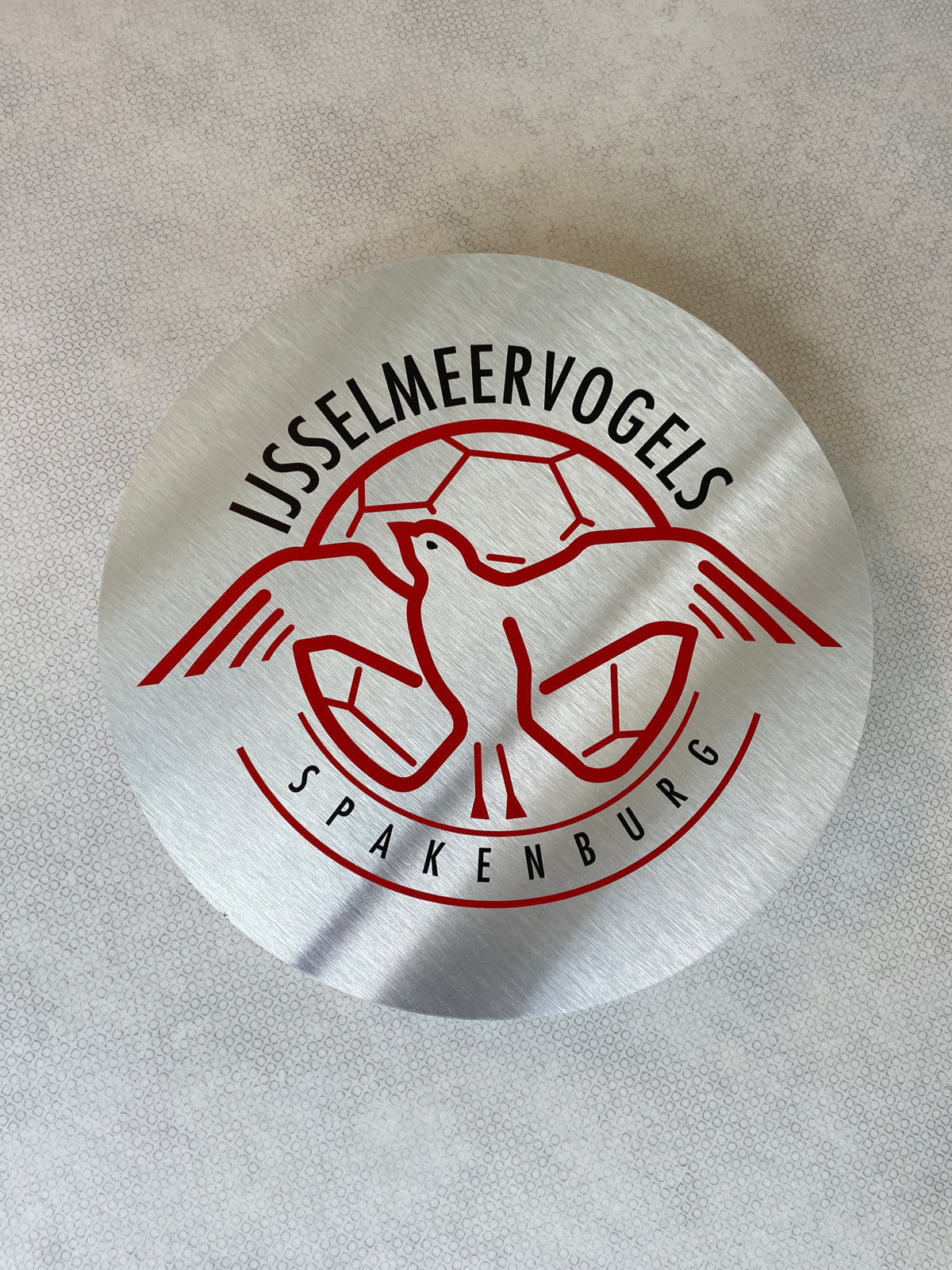Reclamebord IJsselmeervogels embleem rond alu of wit