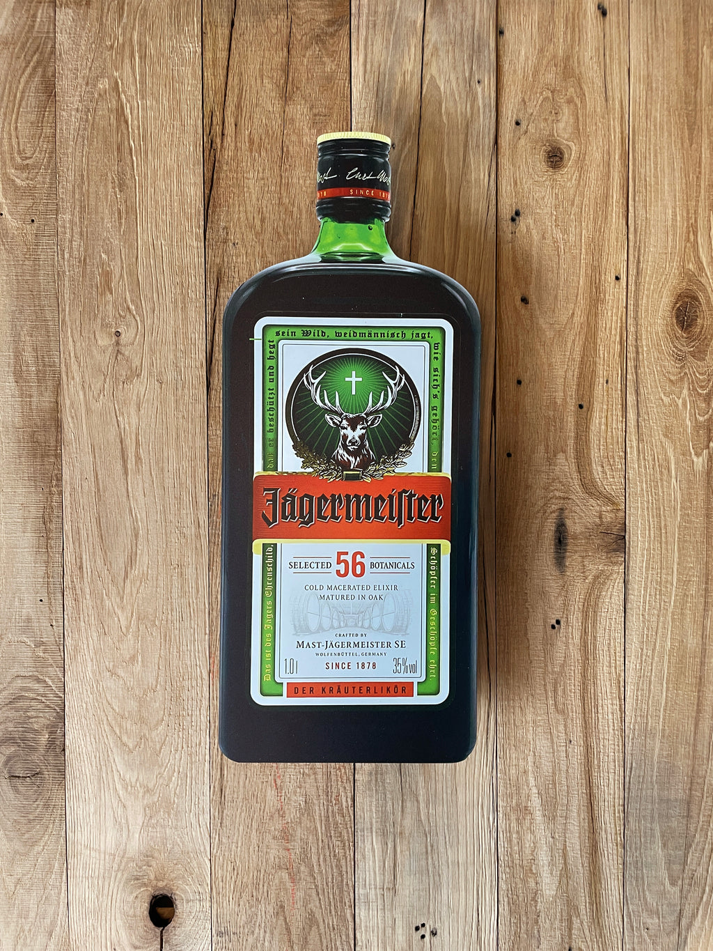 Reclamebord Jägermeister fles groot, 31x57cm hoog, aluminium