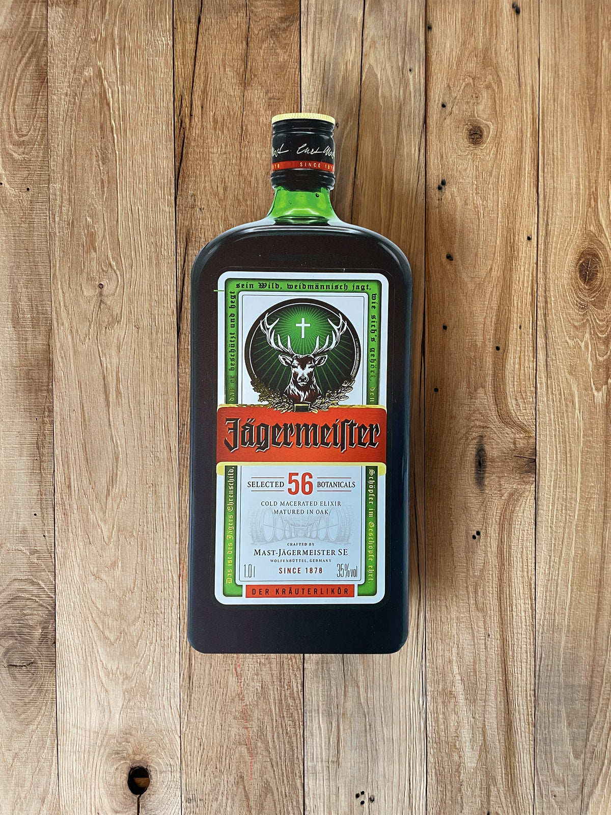 Reclamebord Jägermeister fles groot, 31x57cm hoog, aluminium