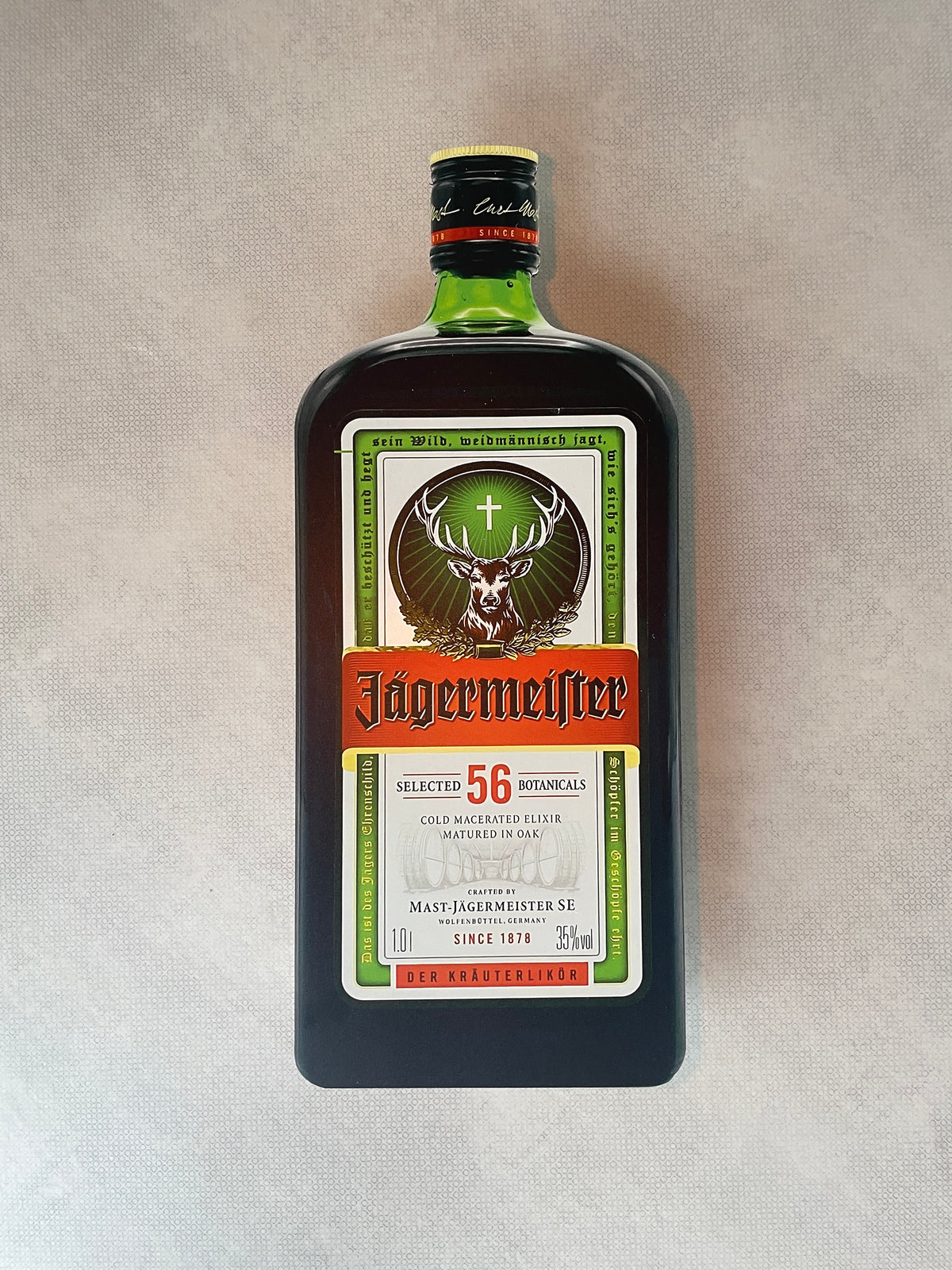 Reclamebord Jägermeister fles groot, 31x57cm hoog, aluminium
