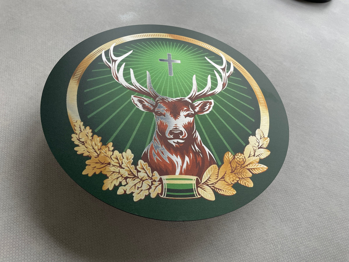Reclamebord Jägermeister fles groot, 31x57cm hoog, aluminium