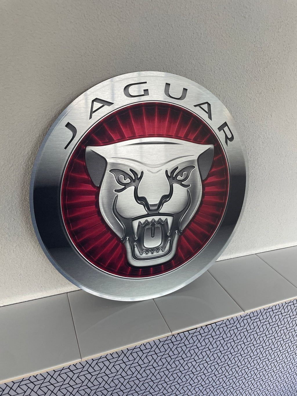 Reclamebord Jaguar rond logo embleem, aluminium, 40x40 cm