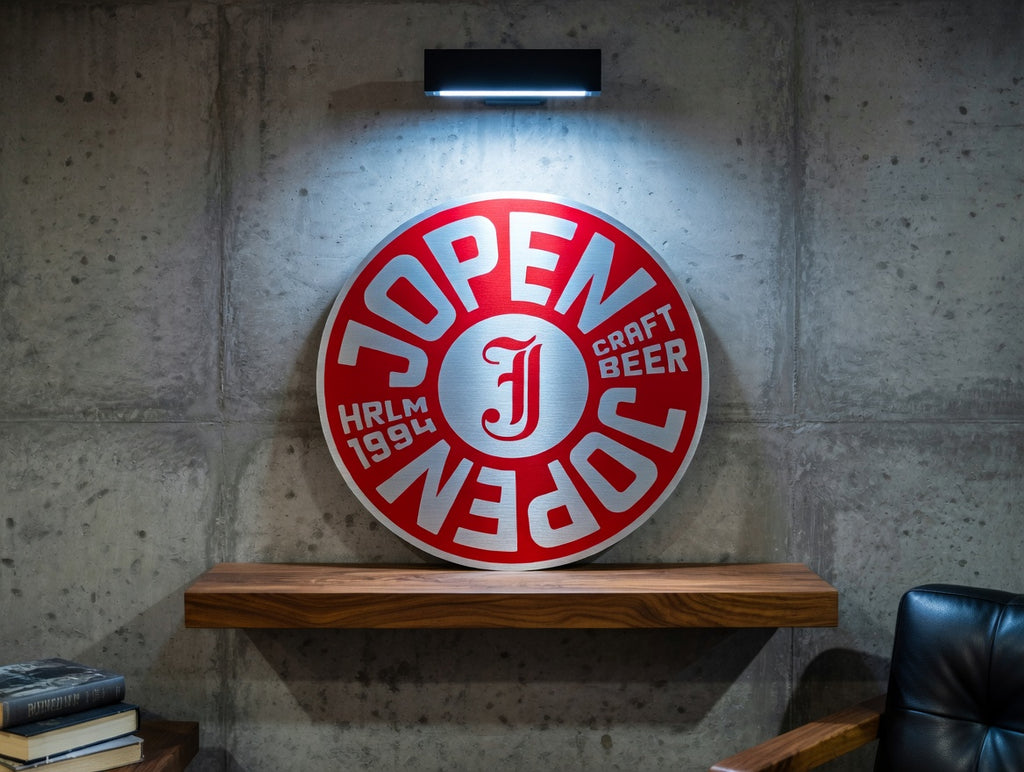 Reclamebord Jopen bier logo aluminium, afmeting 40x40 cm