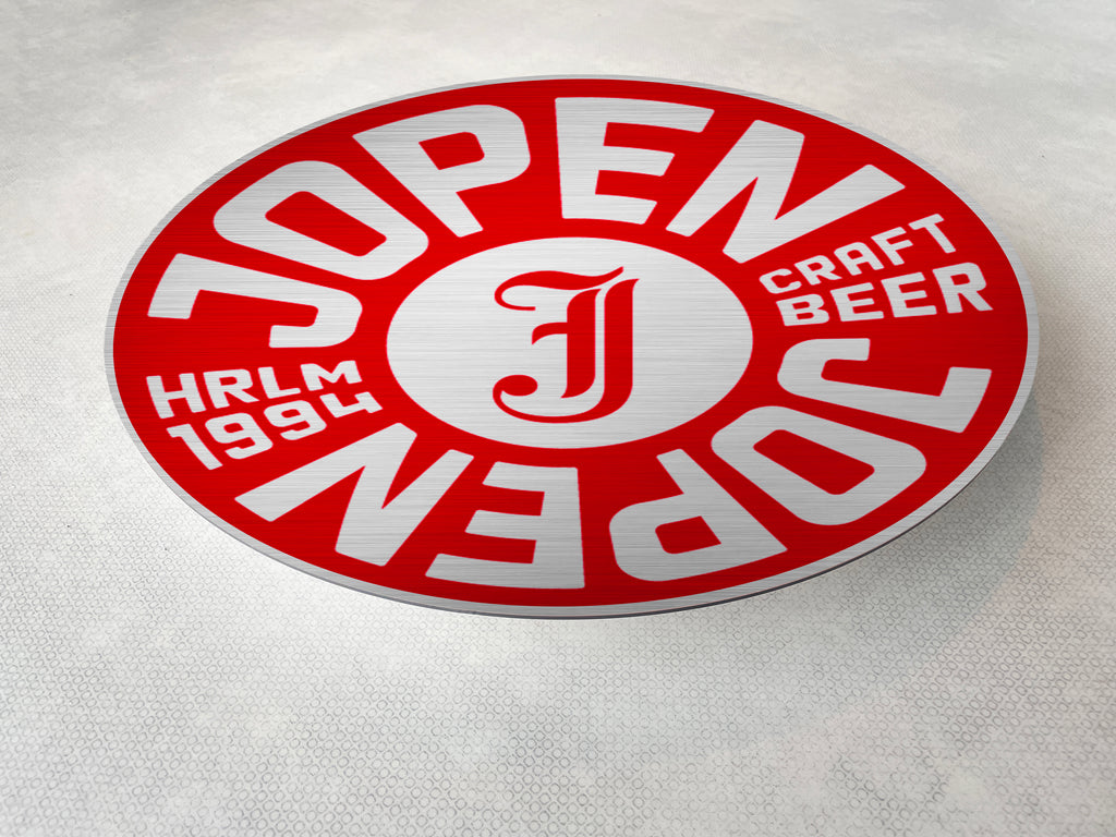 Reclamebord Jopen bier logo aluminium, afmeting 40x40 cm