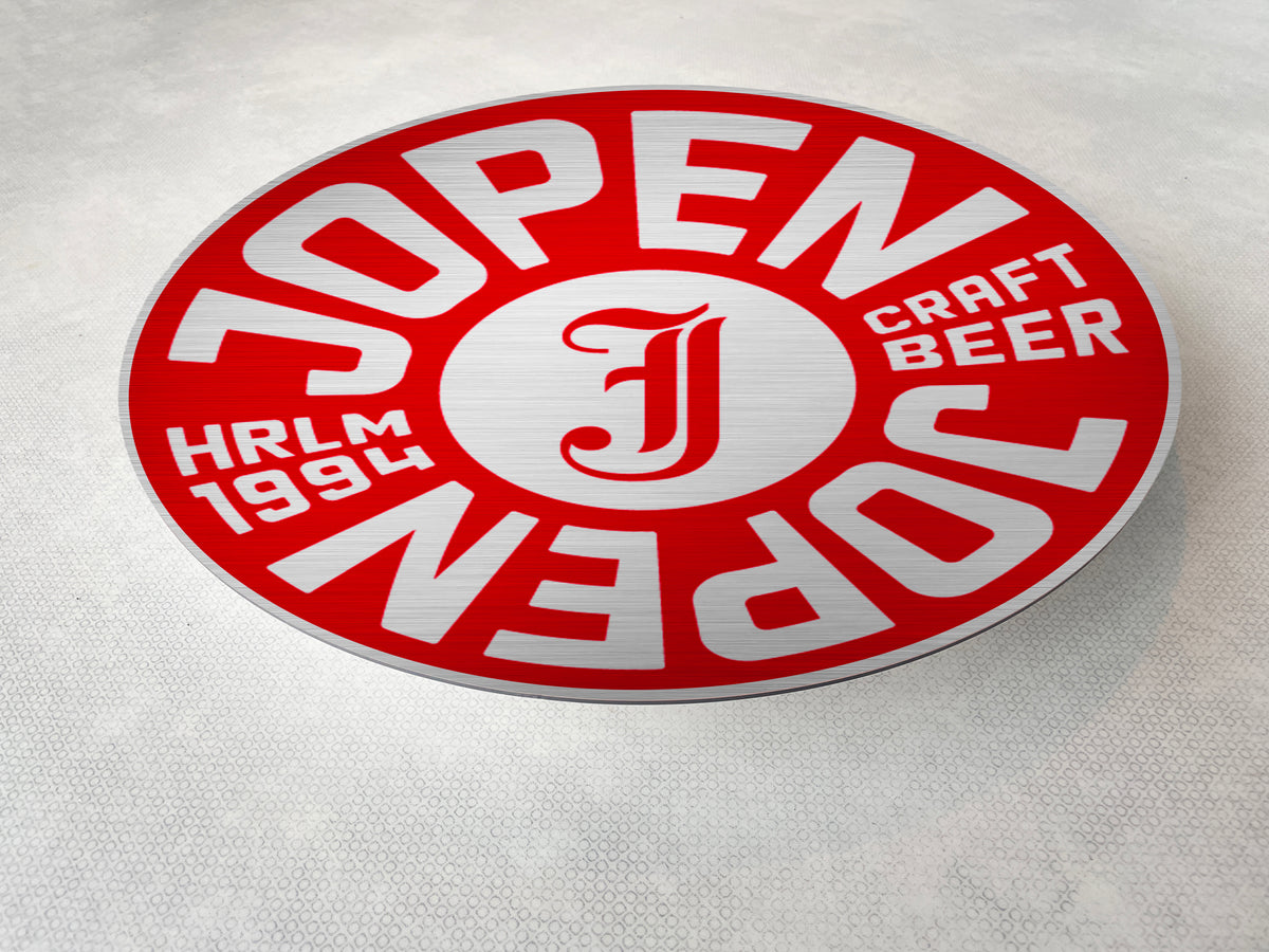 Reclamebord Jopen bier logo aluminium, afmeting 40x40 cm