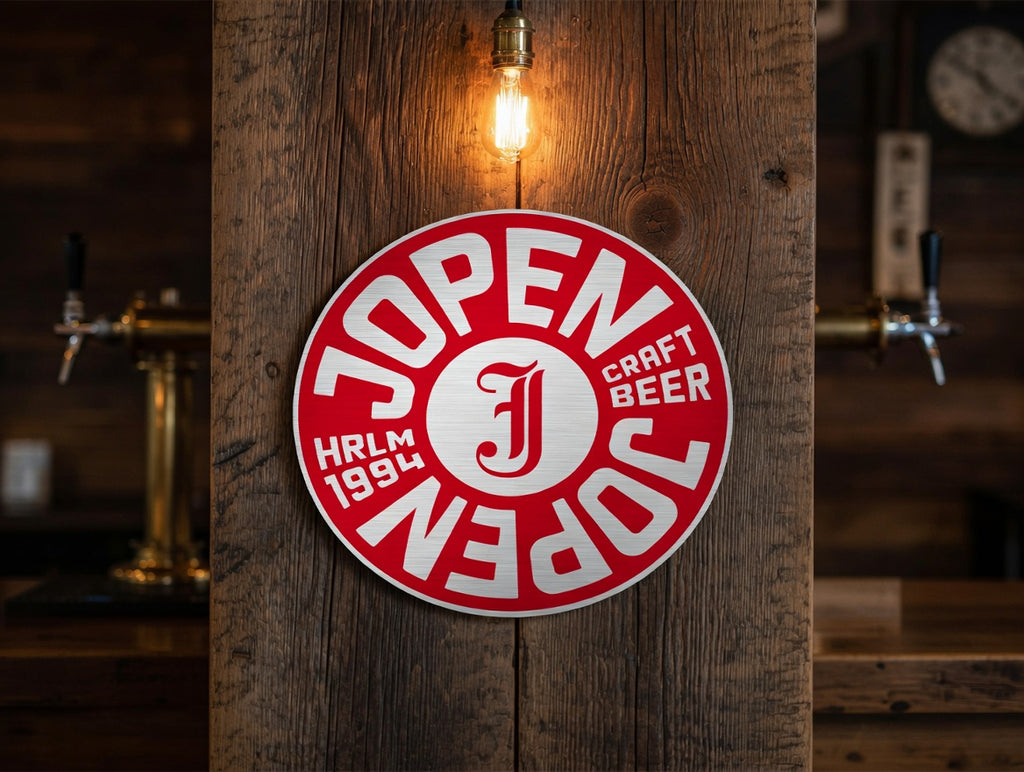 Reclamebord Jopen bier logo aluminium, afmeting 40x40 cm