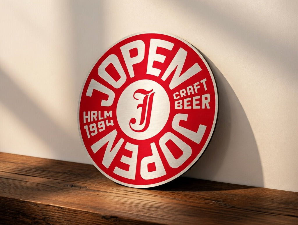 Reclamebord Jopen bier logo aluminium, afmeting 40x40 cm