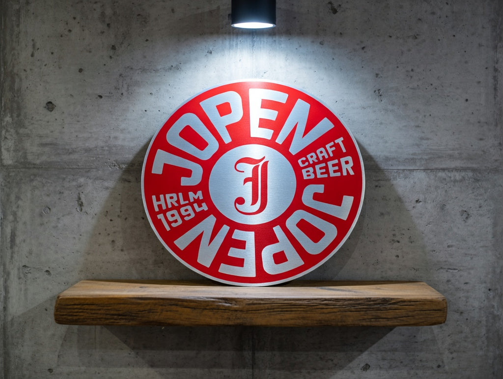 Reclamebord Jopen bier logo aluminium, afmeting 40x40 cm