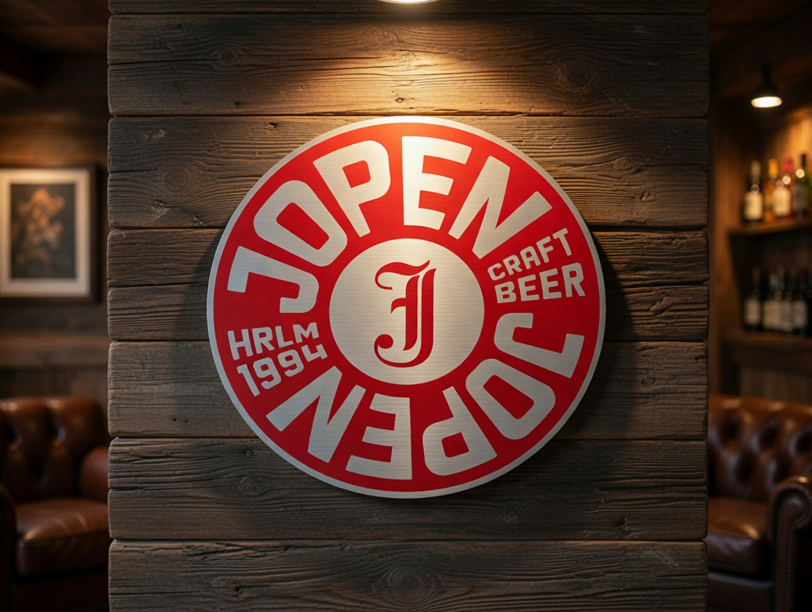 Reclamebord Jopen bier logo aluminium, afmeting 40x40 cm